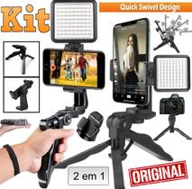 Estabilizador de Celular Tripé Suporte Universal + Painel de Luz Led Iluminador Foto Vídeo Selfie Gravação Profissional
