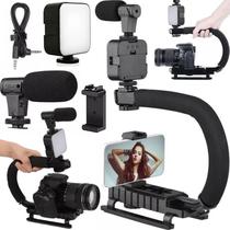 Estabilizador de Imagem Câmera Dslr Suporte Para Celular Steadicam Painel Luz Microfone Direcional Filmagem Profissional - Leffa Shop