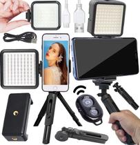 Estabilizador de Imagem Suporte Mão Celular Câmera Tripé Luz Led Gravação de Vídeo Selfie Foto Iluminação Led Bluetooth