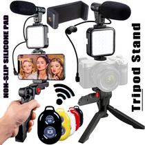 Estabilizador de Imagem Tripé Suporte Celular Câmera Steadicam Selfie Foto Vídeo Bluetooth + Luminária Painel de Luz Led