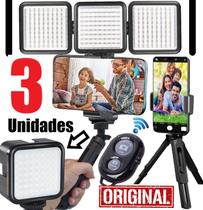 Estabilizador de Mão Steadicam Celular + 3 Iluminador de Led Luz Filmagem Blogueiro Pedestal Videomaker Vlog + Bluetooth