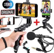 Estabilizador de Mão Steadicam Tripé Profissional Celular Smartphone + Microfone Lapela Gravação de Vídeo Youtuber Vlog