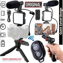 Estabilizador de Mão Suporte Celular Câmera Luz Led Iluminação Microfone Profissional Tripé Vlog Gravação Vídeo Youtuber