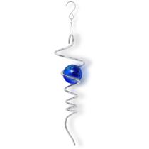 Estabilizador giratório Gazing Ball Spiral Tail Wind Catcher, decoração em metal Mazarine Mirror Ball, gancho giratório de aço inoxidável e esfera de cristal azul marinho, ornamento artístico Helix Kinetic Silver
