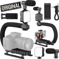 Estabilizador Steadicam Para Câmera Celular + Luz Led Microfone Gravação De Vídeo em Movimento Suporte Gaiola Filmadoras Estabilizador Steadicam Para Câmera Celular + Luz Led Microfone Gravação De Vídeo em Movimento Suporte Gaiola Filmadoras