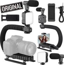 Estabilizador Steadicam Para Câmera Celular + Luz Led Microfone Gravação De Vídeo em Movimento Suporte Gaiola Filmadoras