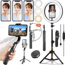 Estabilizador Steadicam Para Celular Horizontal Vertical + Iluminador Ring Light Luz Contínua + Tripé Suporte Universal