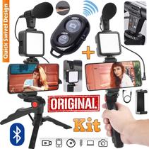 Estabilizador Suporte Para Celular Câmera Dslr Painel Luz Led Tripé Blogueiro Foto Vídeo Microfone Direcional Bluetooth