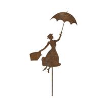 Estaca De Jardim Decorativa De Metal Enferrujado, Escultura De Mulher Com Guarda-chuva Para Canteiro