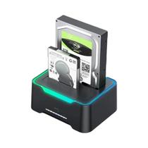 Estação De Acoplamento USB 3.0 De Baia Dupla Para HD/SSD SATA Com Efeito De Lâmpada RGB Para Discos Estação De Acoplamento USB 3.0 De Baia Dupla Para HD/SSD SATA Com Efeito De Lâmpada RGB Para Discos
