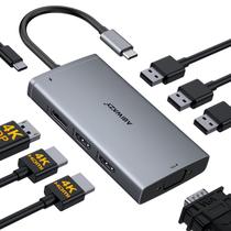 Estação de acoplamento USB-C ABIWAZY com monitor duplo para notebook Dell HP Estação de acoplamento USB-C ABIWAZY com monitor duplo para notebook Dell HP