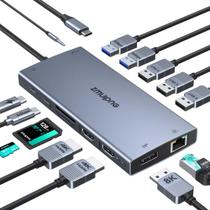 Estação de ancoragem para laptop USB C ZMUIPNG 15 em 1 com 2 HDMI 4K @60Hz Estação de ancoragem para laptop USB C ZMUIPNG 15 em 1 com 2 HDMI 4K @60Hz