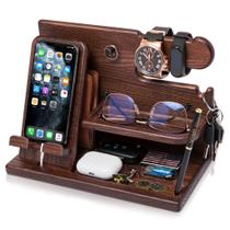 Estação de ancoragem TESLYAR Wood para telefone, relógio e carteira Estação de ancoragem TESLYAR Wood para telefone, relógio e carteira