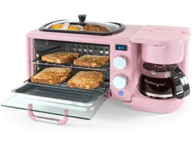 Estação de café da manhã Nostalgia 3 em 1 retrô com cafeteira rosa Estação de café da manhã Nostalgia 3 em 1 retrô com cafeteira rosa