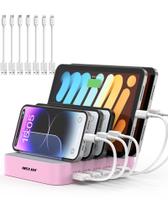 Estação de carregamento USB-A MSTJRY de 5 portas com 7 cabos rosa Estação de carregamento USB-A MSTJRY de 5 portas com 7 cabos rosa