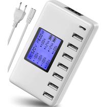 Estação De Carregamento USB De 8 Portas 60W 12A Hub Multi USB C Com Display LCD Para iPhone 16 8