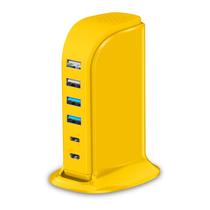 Estação de carregamento USB Upoy 45W Hub de 6 portas 4 USB-A 2 USB-C amarelo
