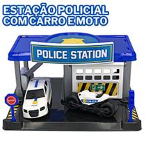 Estação de Policia com Carro e Moto Brinquedo Infantil Menino Presente Miniatura Carrinho Motinho Policial Presente
