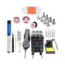 Estação de Solda 2 em 1 com Pistola de Ar Quente - Display Digital e Modo de Sono