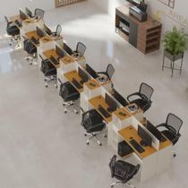 Estação De Trabalho 12 Lugares Tech Office 12 Mesas 10 Armár - Off White E Cedro Off White E Cedro