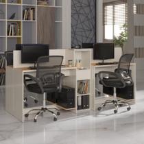Estação De Trabalho 4 Lugares Office Tech 4 Mesas 2 Armários - Off White E Cedro Off White E Cedro Estação De Trabalho 4 Lugares Office Tech 4 Mesas 2 Armários - Off White E Cedro Off White E Cedro