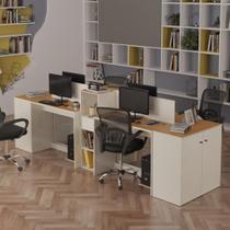 Estação De Trabalho 4 Lugares Office Tech 4 Mesas 2 Armários - Off White E Cedro Off White E Cedro Estação De Trabalho 4 Lugares Office Tech 4 Mesas 2 Armários - Off White E Cedro Off White E Cedro