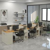 Estação De Trabalho 6 Lugares Office Tech 6 Mesas 4 Armários - Off White E Cedro Off White E Cedro Estação De Trabalho 6 Lugares Office Tech 6 Mesas 4 Armários - Off White E Cedro Off White E Cedro