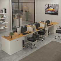 Estação De Trabalho 6 Lugares Tech Office 6 Mesas 4 Armários - Off White E Cedro Off White E Cedro Estação De Trabalho 6 Lugares Tech Office 6 Mesas 4 Armários - Off White E Cedro Off White E Cedro