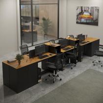 Estação De Trabalho 6 Lugares Tech Office 6 Mesas 4 Armários - Preto E Cedro Preto E Cedro