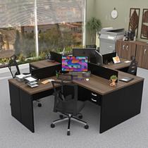 Estação de Trabalho com 4 Escrivaninhas em L Office Preto/Nogal Estação de Trabalho com 4 Escrivaninhas em L Office Preto/Nogal