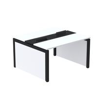 Estação de Trabalho Mesa Plataforma Escritório Dupla para 2 Pessoas com Caixa de Tomada Pé Painel Branco/Preto
