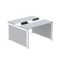Estação de Trabalho Mesa Plataforma Escritório Dupla para 2 Pessoas com Caixa de Tomada Pé Painel Cinza/Branco