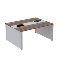 Estação de Trabalho Mesa Plataforma Escritório Dupla para 2 Pessoas com Caixa de Tomada Pé Painel Marrom/Walnut/Branco