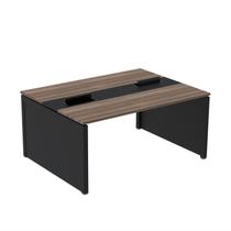 Estação de Trabalho Mesa Plataforma Escritório Dupla para 2 Pessoas com Caixa de Tomada Pé Painel Marrom/Walnut/Preto