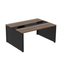 Estação de Trabalho Mesa Plataforma Escritório Dupla para 2 Pessoas com Caixa de Tomada Pé Painel Marrom/Walnut/Preto