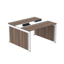 Estação de Trabalho Mesa Plataforma Escritório Dupla para 2 Pessoas com Caixa de Tomada Pé Painel Preto/Branco
