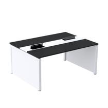 Estação de Trabalho Mesa Plataforma Escritório Dupla para 2 Pessoas com Caixa de Tomada Pé Painel Preto/Branco