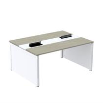 Estação de Trabalho Mesa Plataforma Escritório Dupla para 2 Pessoas com Caixa Tomada Pé Painel Bege Nogueira Casblanca/Branco Estação de Trabalho Mesa Plataforma Escritório Dupla para 2 Pessoas com Caixa Tomada Pé Painel Bege Nogueira Casblanca/Branco