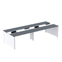 Estação de Trabalho Mesa Plataforma Escritório para 4 Pessoas Dupla com Caixa de Tomada Pé Painel Branco/Grafito Estação de Trabalho Mesa Plataforma Escritório para 4 Pessoas Dupla com Caixa de Tomada Pé Painel Branco/Grafito
