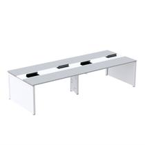 Estação de Trabalho Mesa Plataforma Escritório para 4 Pessoas Dupla com Caixa de Tomada Pé Painel Cinza/Branco Estação de Trabalho Mesa Plataforma Escritório para 4 Pessoas Dupla com Caixa de Tomada Pé Painel Cinza/Branco