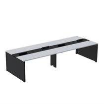 Estação de Trabalho Mesa Plataforma Escritório para 4 Pessoas Dupla com Caixa de Tomada Pé Painel Cinza/Preto Estação de Trabalho Mesa Plataforma Escritório para 4 Pessoas Dupla com Caixa de Tomada Pé Painel Cinza/Preto