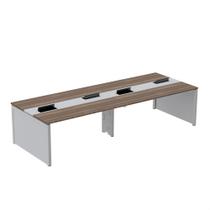 Estação de Trabalho Mesa Plataforma Escritório para 4 Pessoas Dupla com Caixa de Tomada Pé Painel Cinza/Walnut Estação de Trabalho Mesa Plataforma Escritório para 4 Pessoas Dupla com Caixa de Tomada Pé Painel Cinza/Walnut