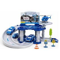 Estação Policial Infantil Com Carrinho E Helicóptero Pista Azul Branca E Cinza Multicolorida Estação Policial Infantil Com Carrinho E Helicóptero Pista Azul Branca E Cinza Multicolorida