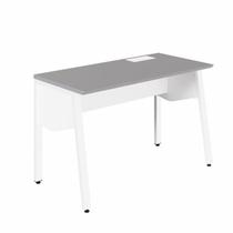 Estação Trabalho Plataforma Individual com Caixa de Tomadas Pés Cavalete 135cm Industrial Executive Cinza Sagrado e Branco