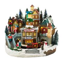 Estação Trem Resina Tema Natal Com Luzes 29cm Enfeite Natalino