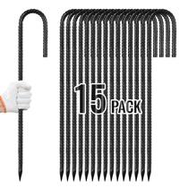 Estacas de vergalhão QNLONG 30 cm Heavy Duty J-Hook 15 unidades pretas Estacas de vergalhão QNLONG 30 cm Heavy Duty J-Hook 15 unidades pretas