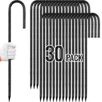 Estacas de vergalhão QNLONG 30 cm Heavy Duty J-Hook revestidas de preto x30 Estacas de vergalhão QNLONG 30 cm Heavy Duty J-Hook revestidas de preto x30