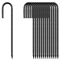 Estacas para suelo QNLONG de varilla de acero 30 cm con gancho en J recubiertas en negro, 20 piezas Estacas para suelo QNLONG de varilla de acero 30 cm con gancho en J recubiertas en negro, 20 piezas