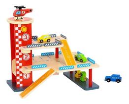 Estacionamento Brinquedo Infantil De Madeira Carrinho Posto de Gasolina Com Rampa - Tooky Toy