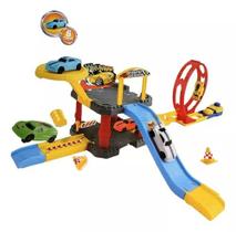 Estacionamento Garagem Pista Loop Com Lançador 360 + 6 Carrinhos Estilo Hotwheels